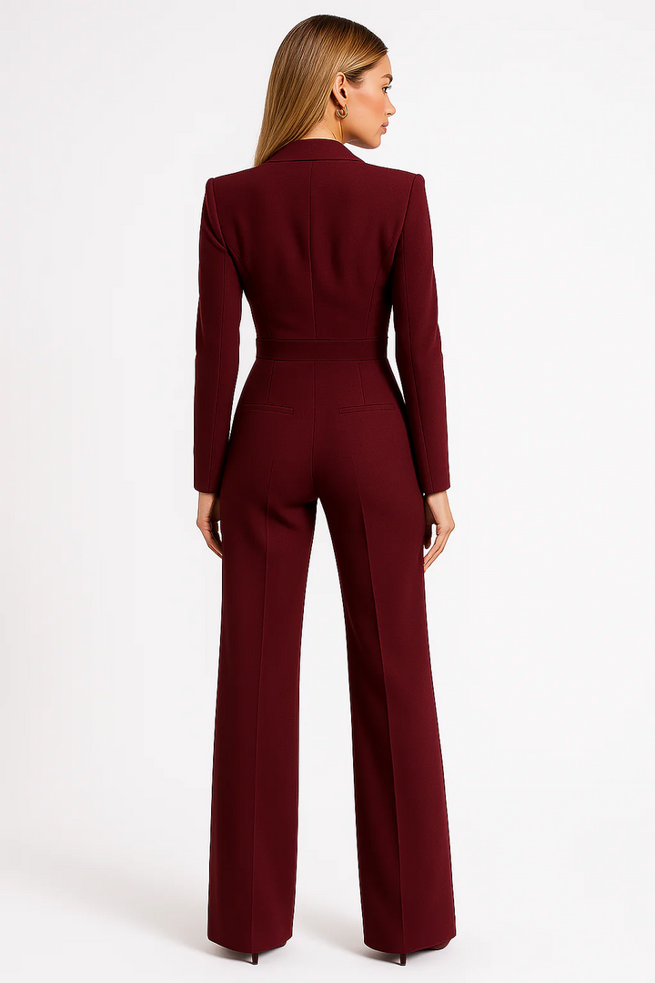 Women's V-Neck Long Sleeve Wide-Leg Jumpsuit