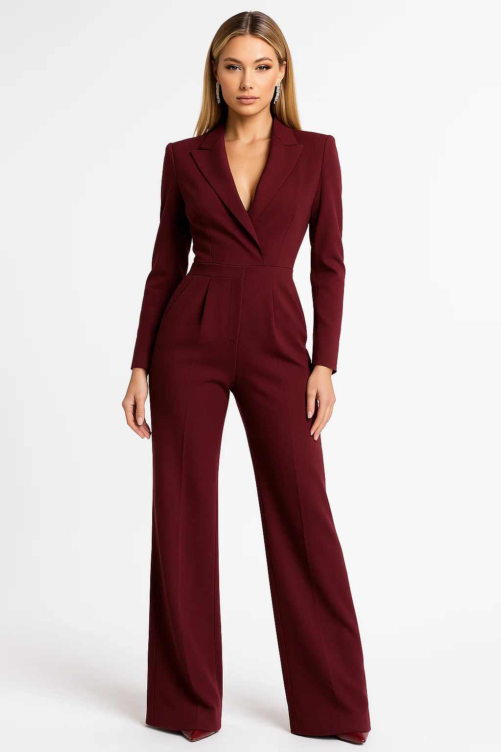 Women's V-Neck Long Sleeve Wide-Leg Jumpsuit