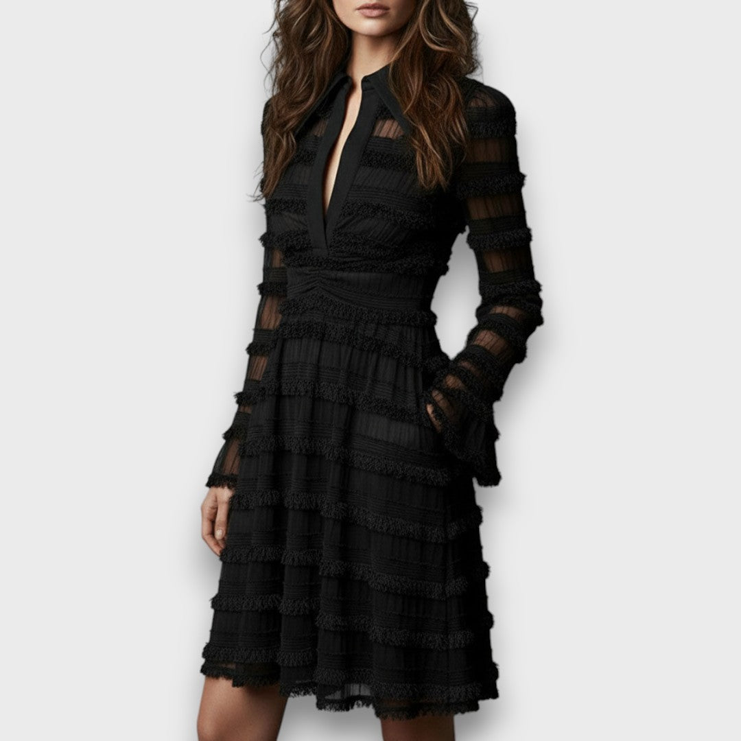 Women's Sheer Sleeve Cocktail Midi Dress