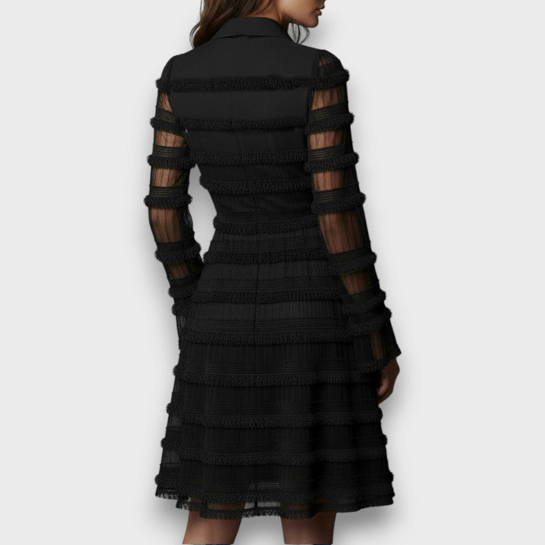 Women's Sheer Sleeve Cocktail Midi Dress
