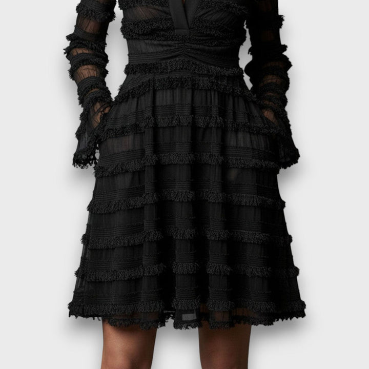Women's Sheer Sleeve Cocktail Midi Dress