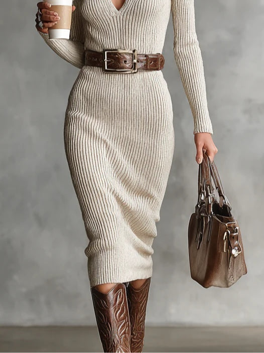 Eleanor | Women's Belted Knit Midi Dress
