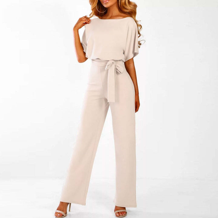 Women's Wide Leg Jumpsuit Belted Short Sleeve