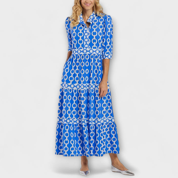 Women's Three-Quarter Sleeve Tiered Midi Dress