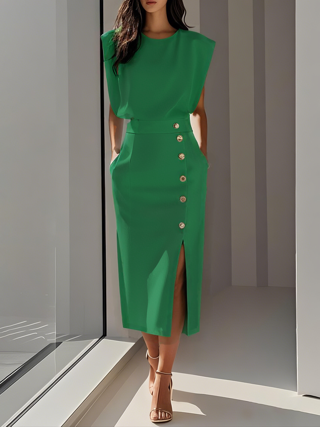 Women's Button Detail Midi Dress