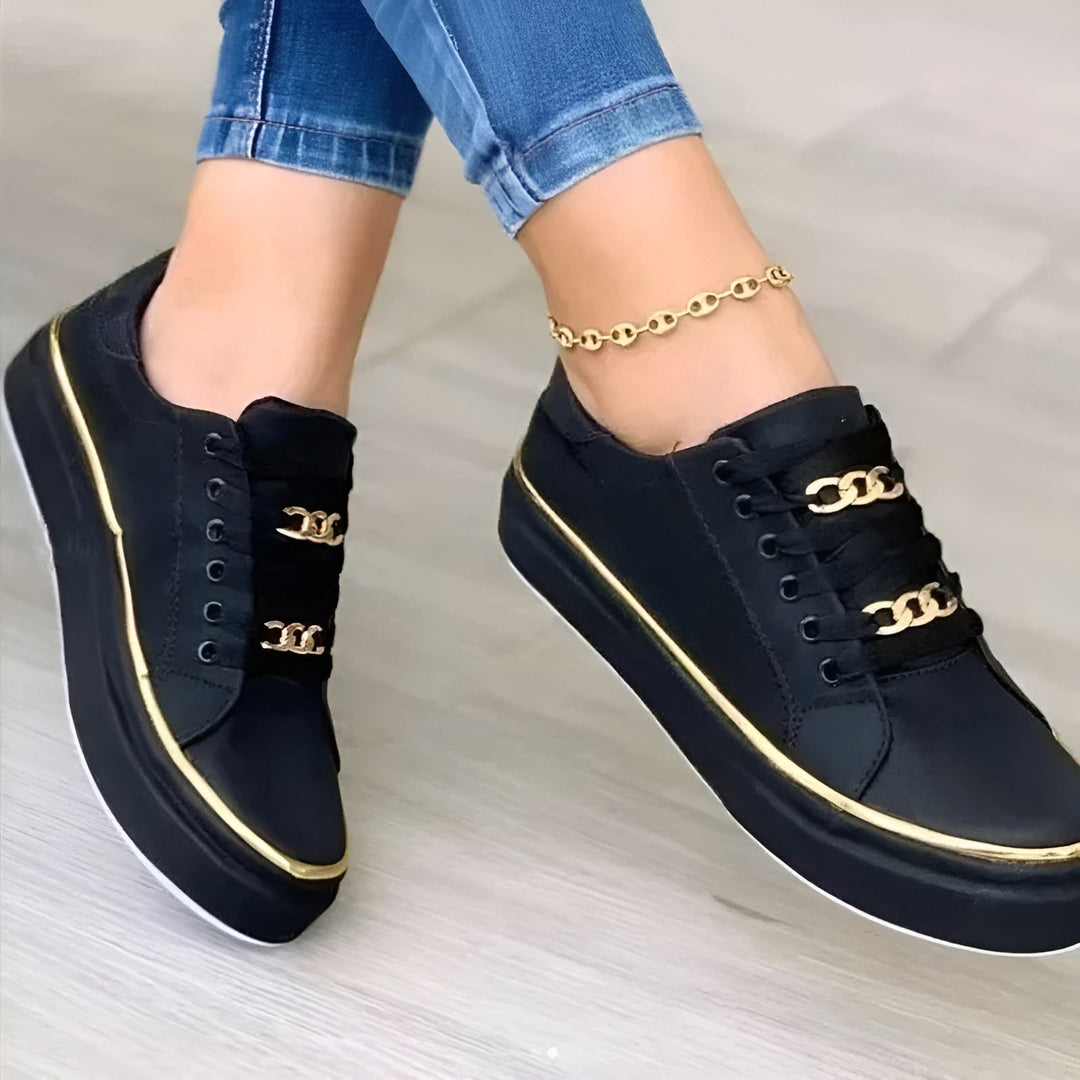 Women's Orthopedic Sneakers Lace Up Metallic Detail