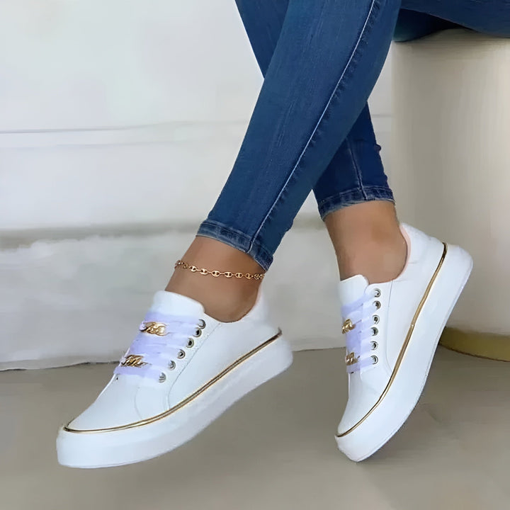 Women's Orthopedic Sneakers Lace Up Metallic Detail