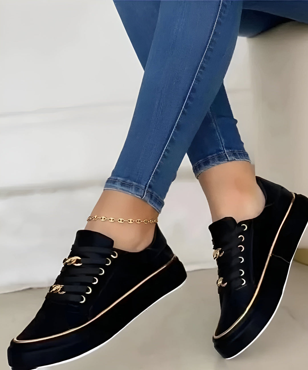 Women's Orthopedic Sneakers Lace Up Metallic Detail