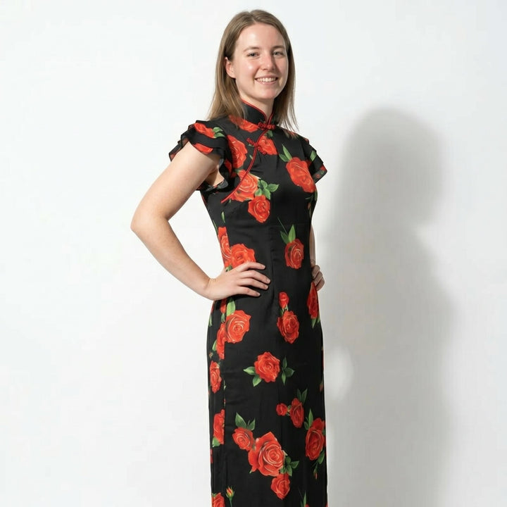 Women's Floral Ruffle Sleeve Maxi Dress
