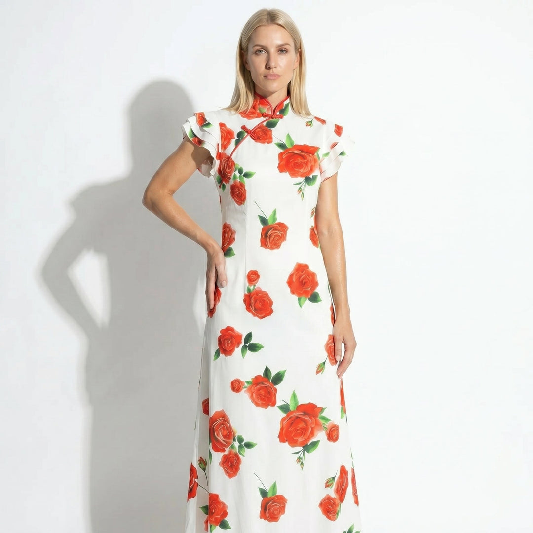 Women's Floral Ruffle Sleeve Maxi Dress