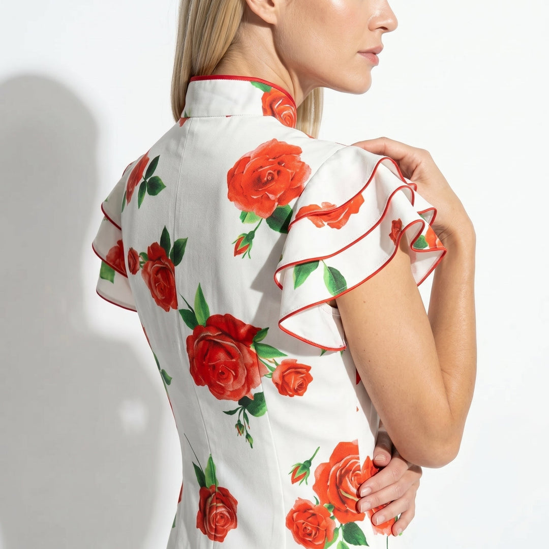 Women's Floral Ruffle Sleeve Maxi Dress