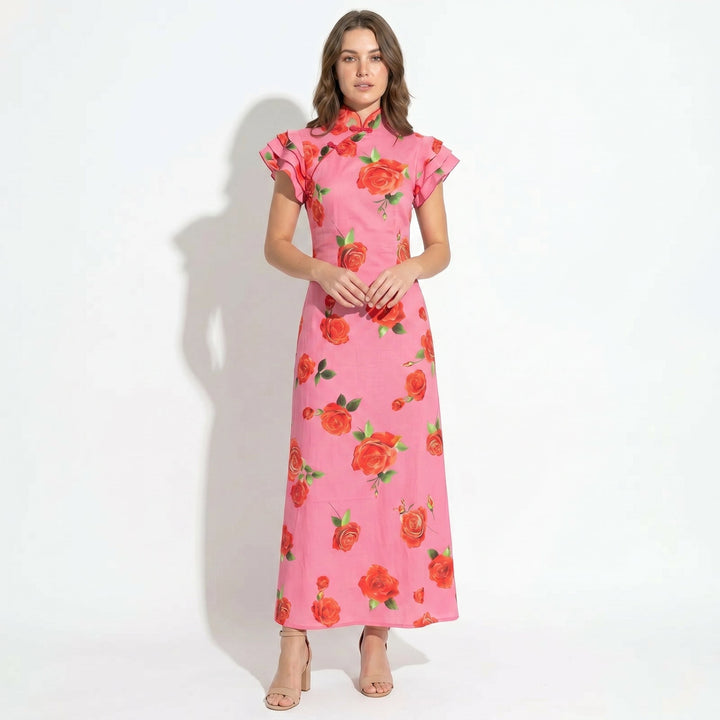 Women's Floral Ruffle Sleeve Maxi Dress