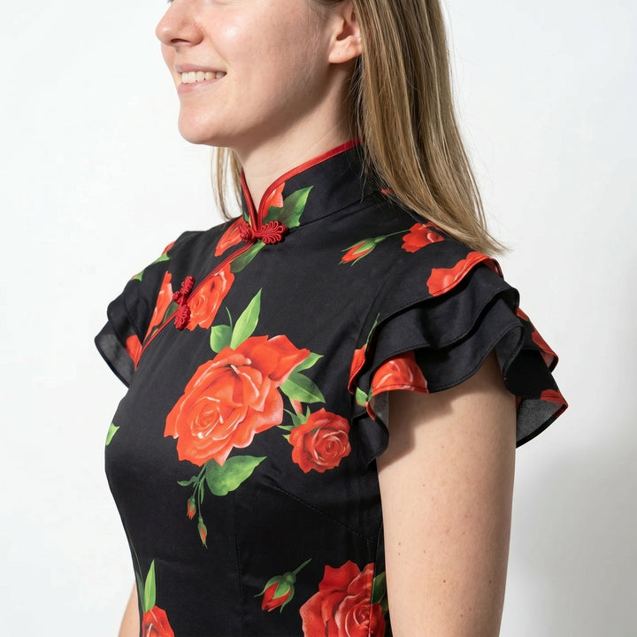 Women's Floral Ruffle Sleeve Maxi Dress