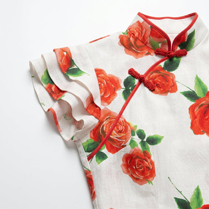 Women's Floral Ruffle Sleeve Maxi Dress