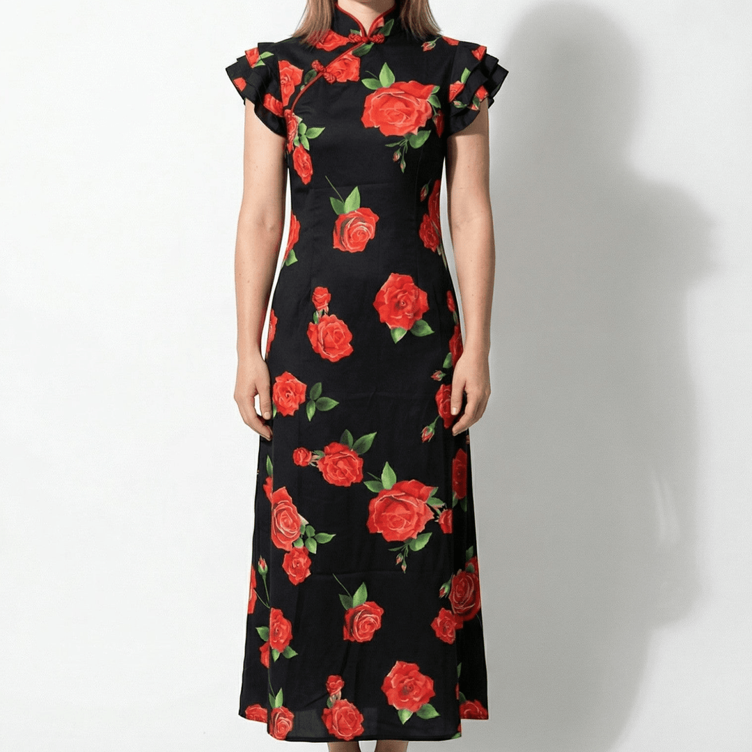 Women's Floral Ruffle Sleeve Maxi Dress