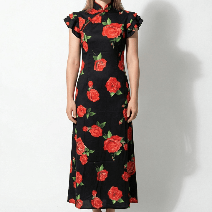 Women's Floral Ruffle Sleeve Maxi Dress