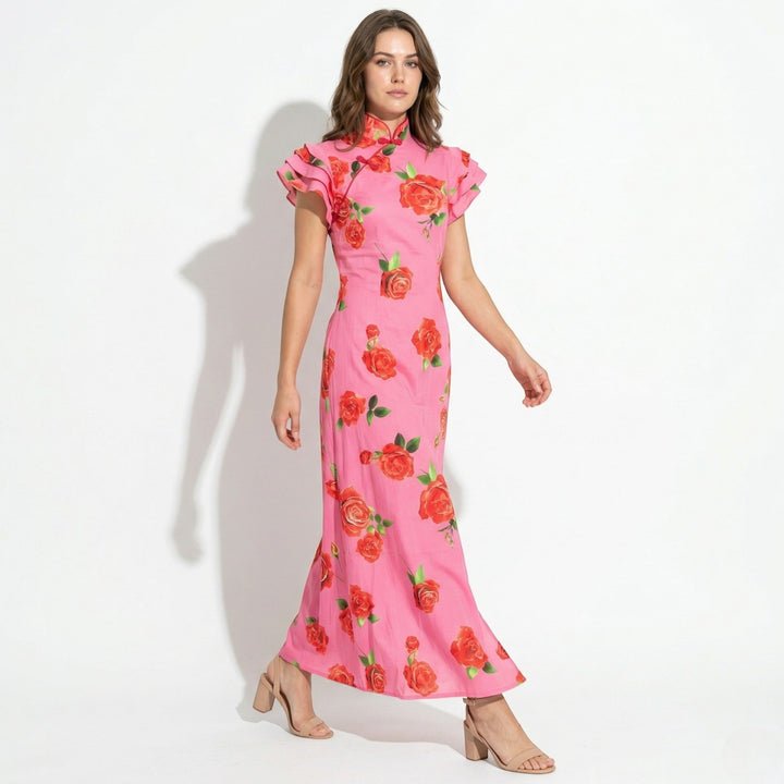 Women's Floral Ruffle Sleeve Maxi Dress