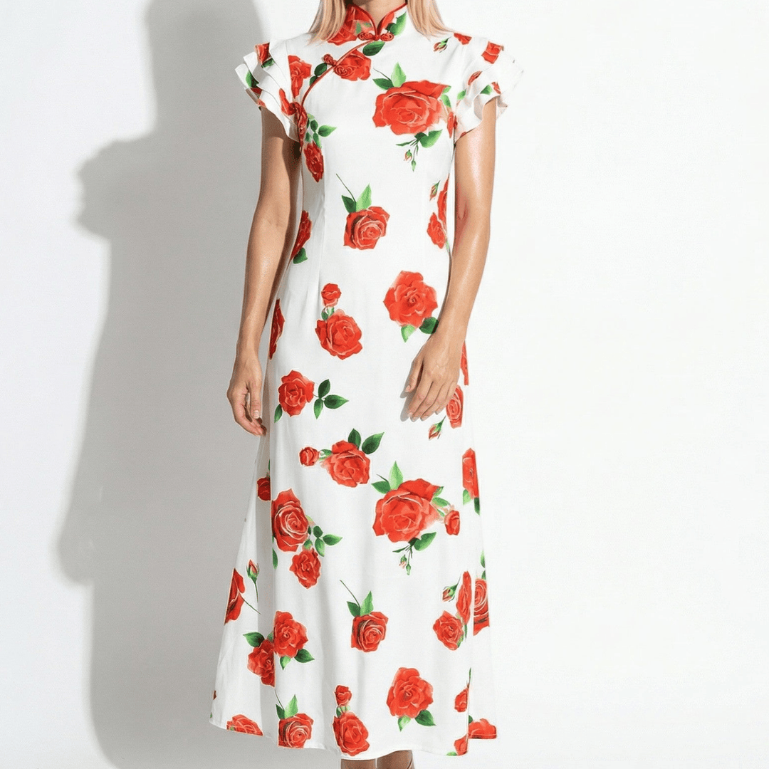 Women's Floral Ruffle Sleeve Maxi Dress