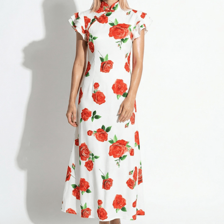 Women's Floral Ruffle Sleeve Maxi Dress