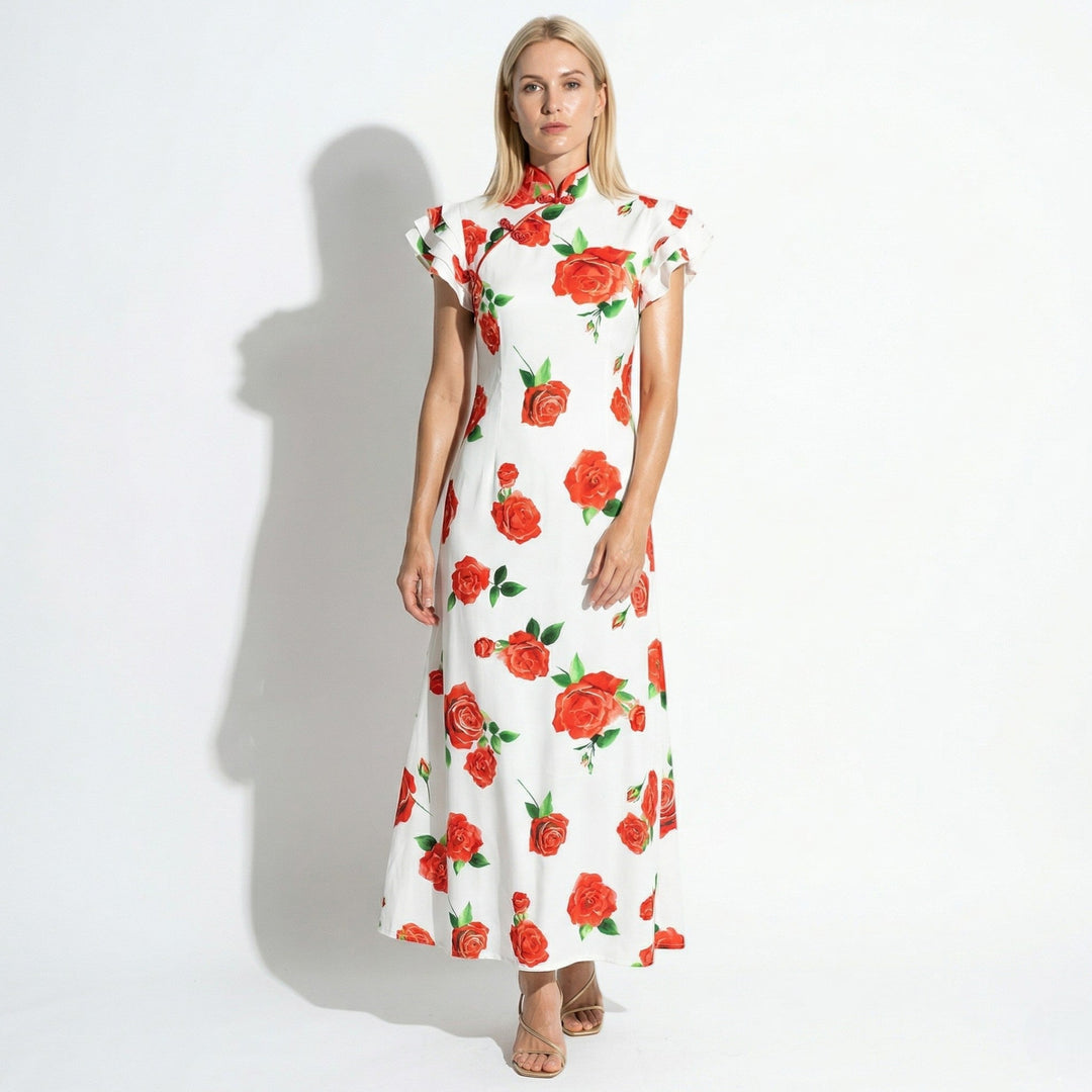 Women's Floral Ruffle Sleeve Maxi Dress