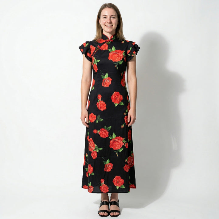 Women's Floral Ruffle Sleeve Maxi Dress