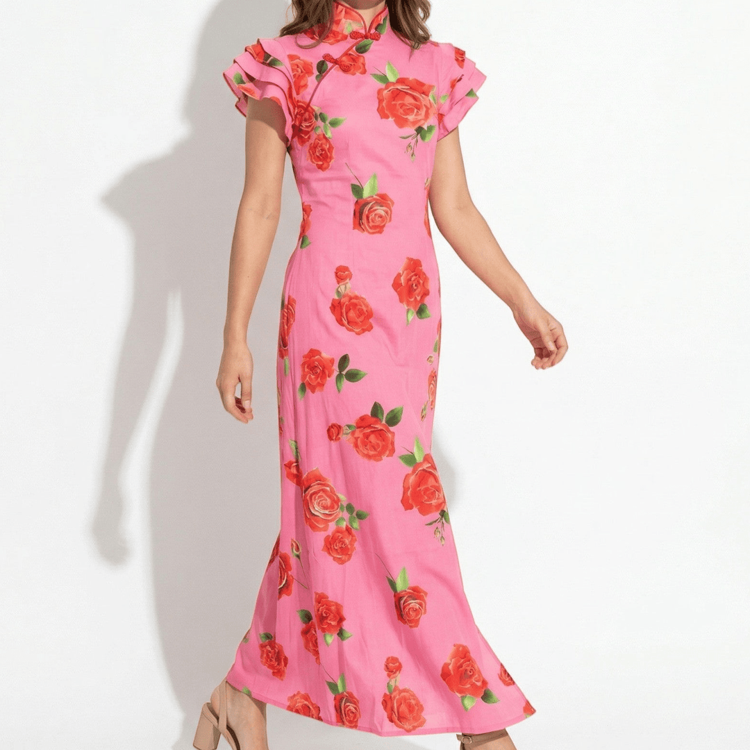 Women's Floral Ruffle Sleeve Maxi Dress