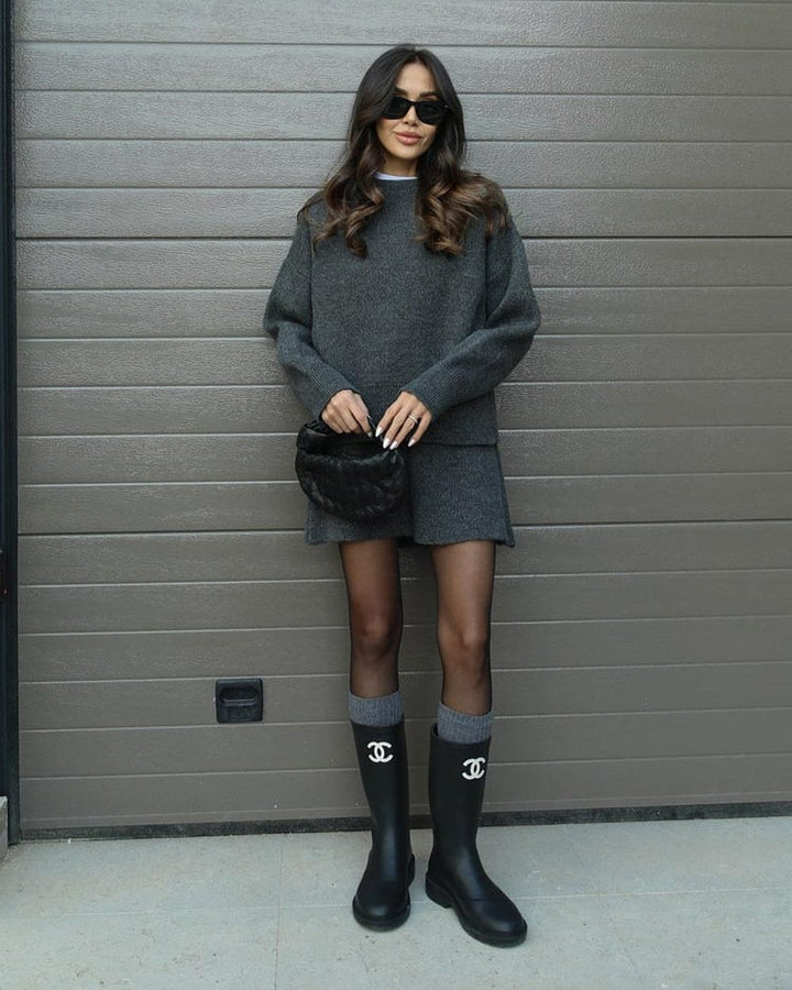 Aisling | Women's Ribbed Knit Jumper and Midi Skirt Set