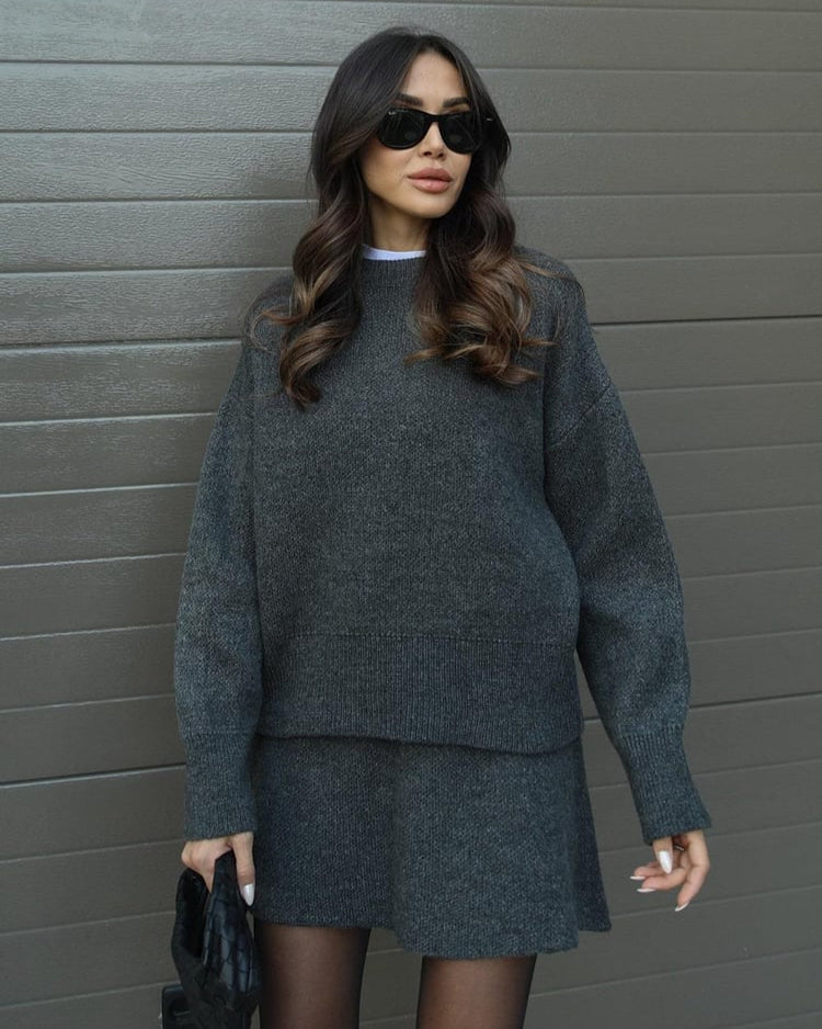 Aisling | Women's Ribbed Knit Jumper and Midi Skirt Set