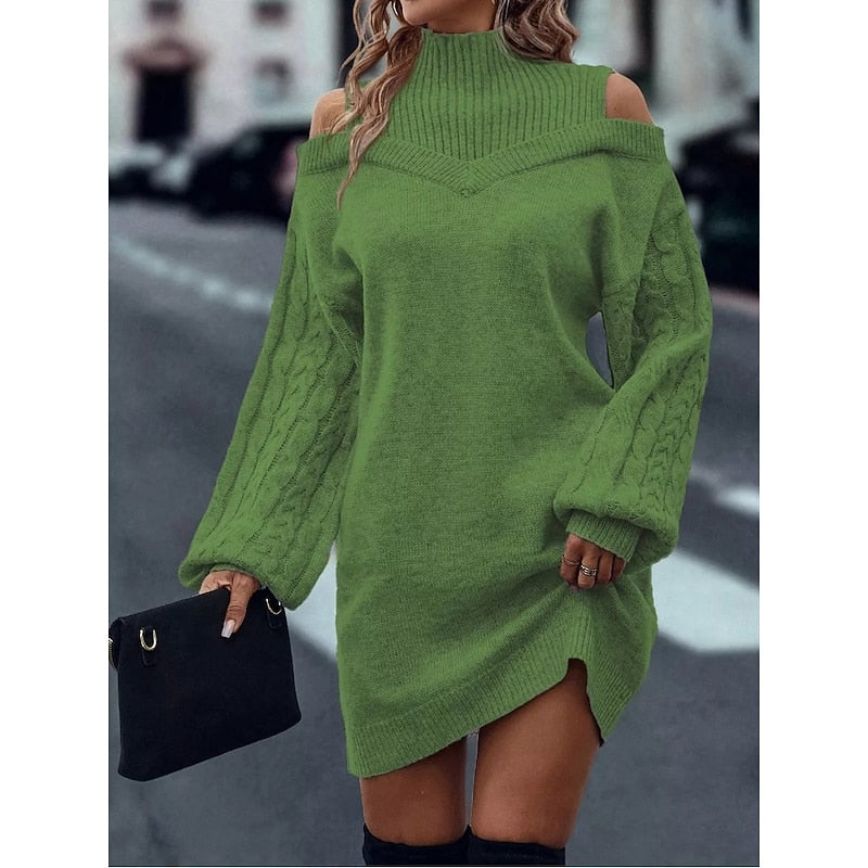 Melody | Women's Cold-Shoulder Roll Neck Jumper Dress