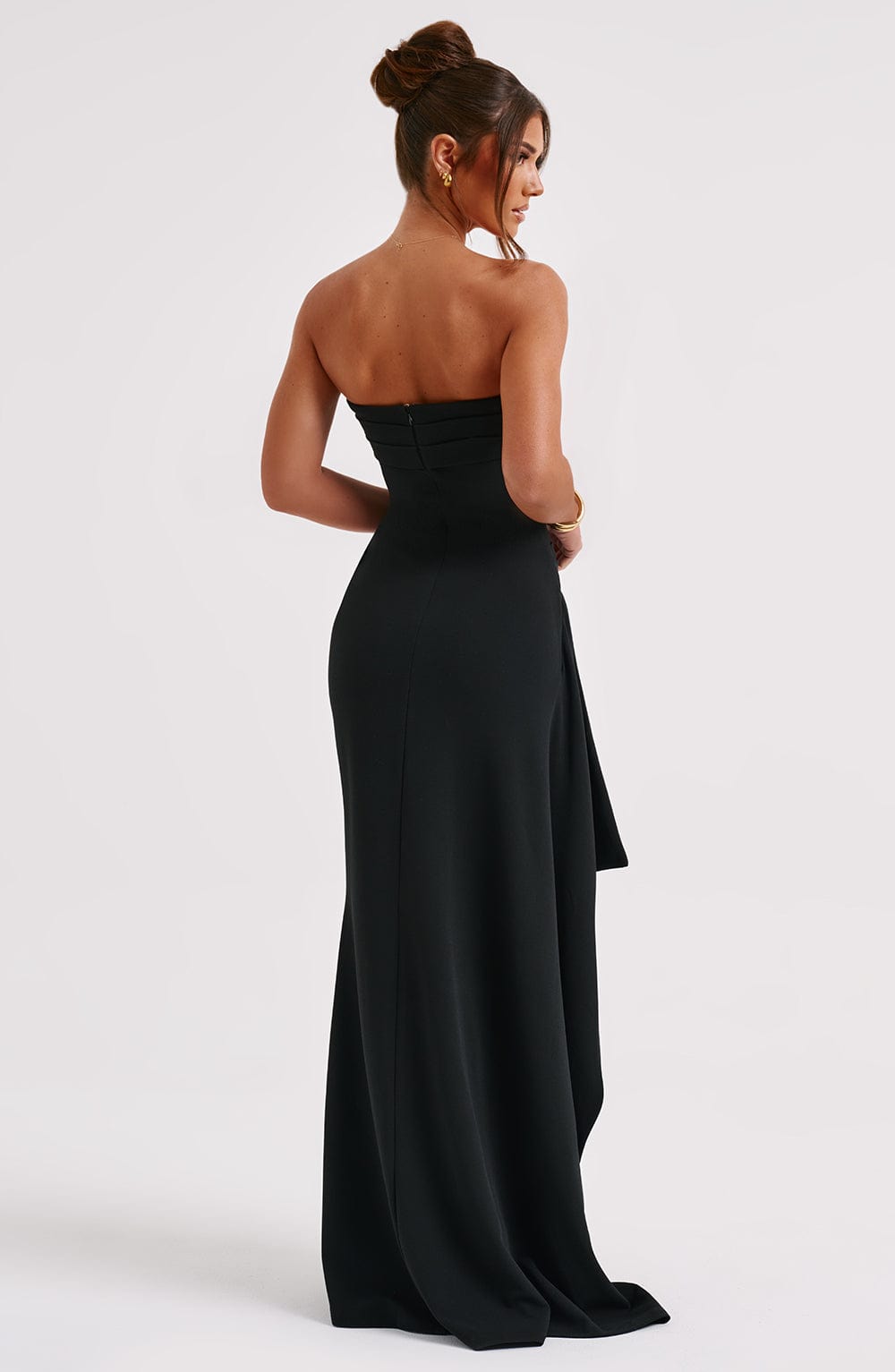 Women's Strapless Ruched Maxi Dress High Split
