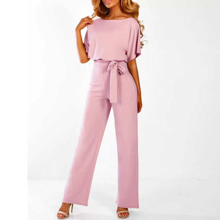 Women's Wide Leg Jumpsuit Belted Short Sleeve
