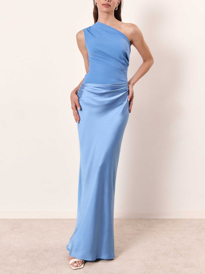 Women's One-Shoulder Pleated Maxi Dress