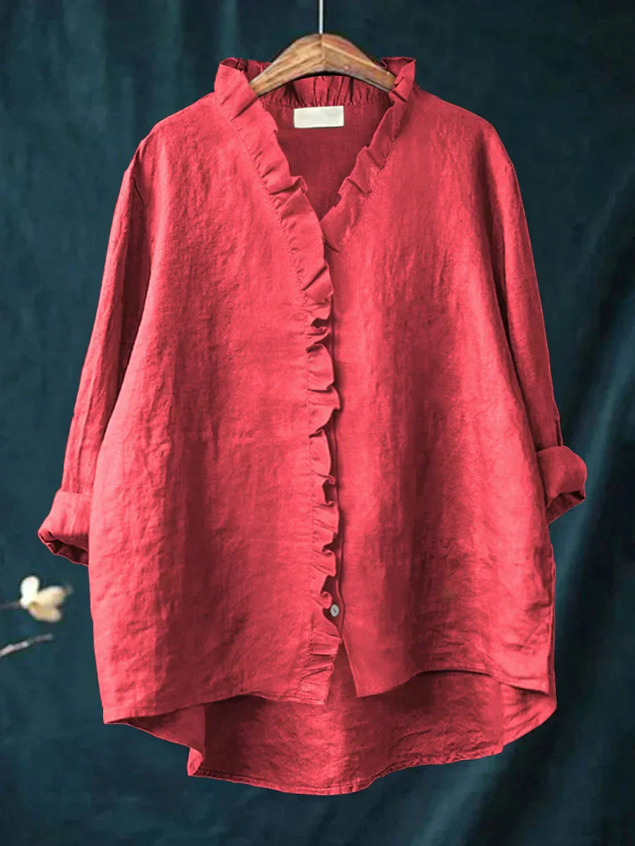 Women's Linen Ruffle Blouse