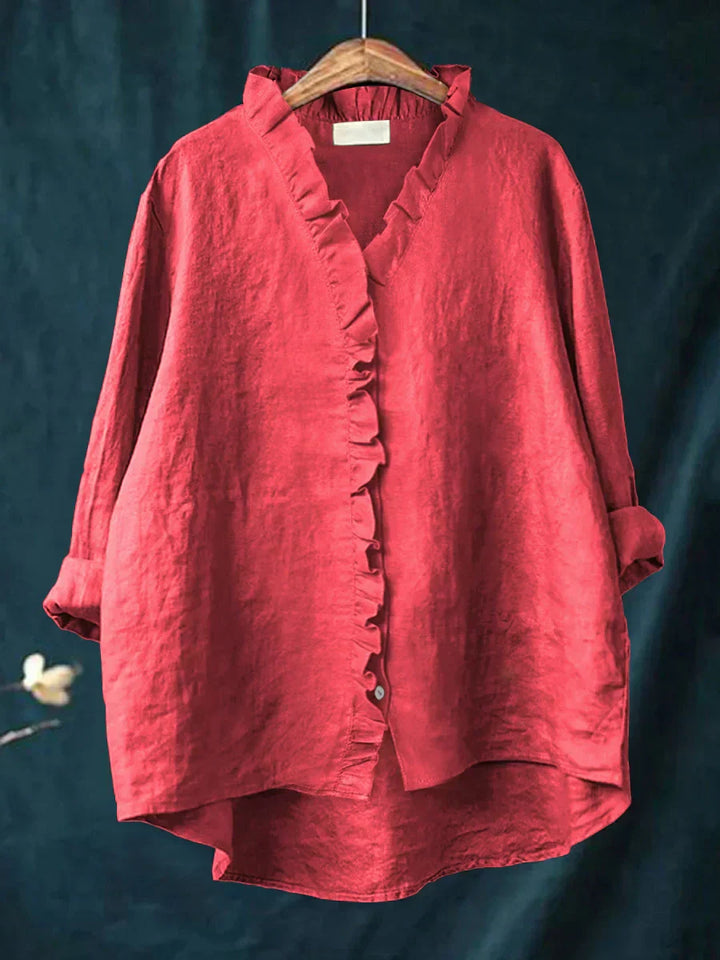 Women's Linen Ruffle Blouse