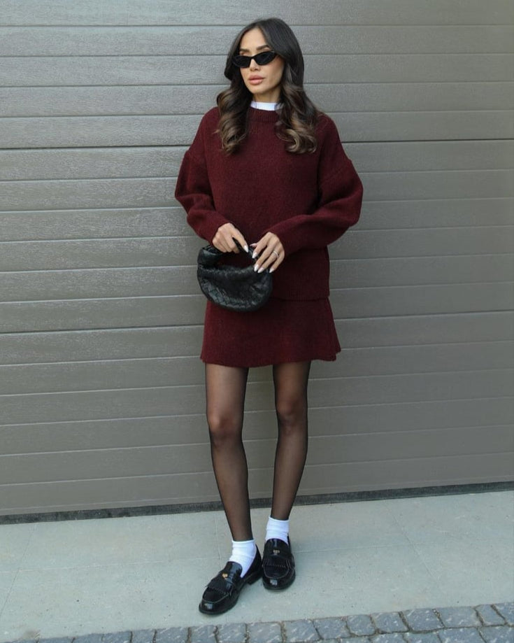 Aisling | Women's Ribbed Knit Jumper and Midi Skirt Set