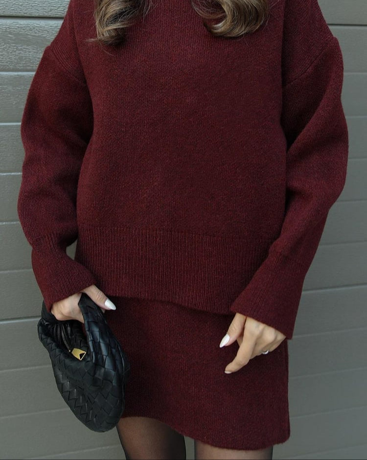 Aisling | Women's Ribbed Knit Jumper and Midi Skirt Set