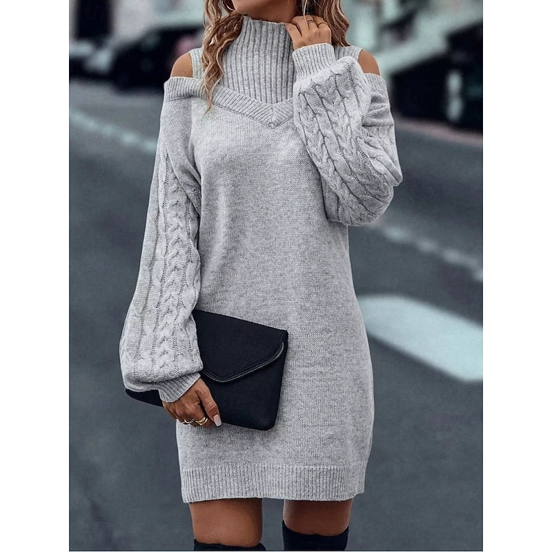 Melody | Women's Cold-Shoulder Roll Neck Jumper Dress