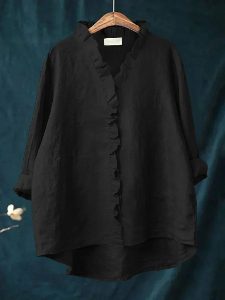 Women's Linen Ruffle Blouse
