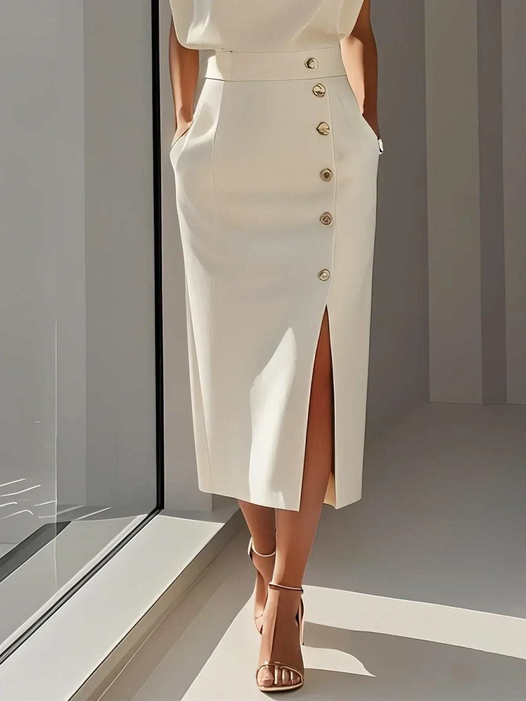 Women's Button Detail Midi Dress