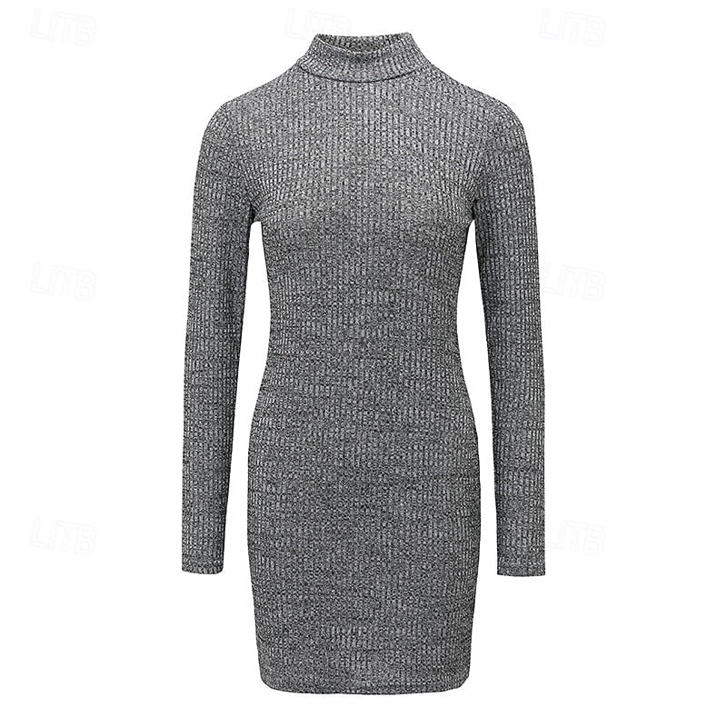 Eudocia | Women's Ribbed Knit Mock Neck Mini Jumper Dress