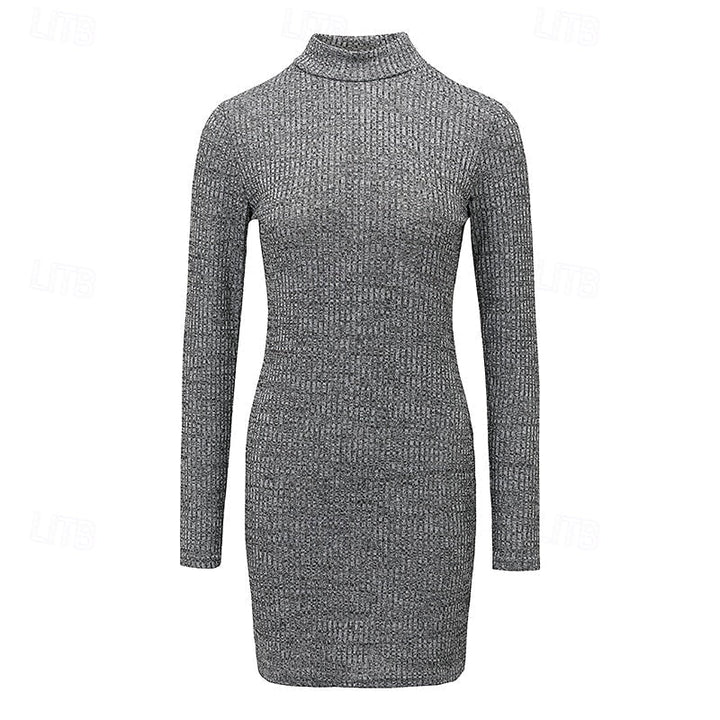 Eudocia | Women's Ribbed Knit Mock Neck Mini Jumper Dress