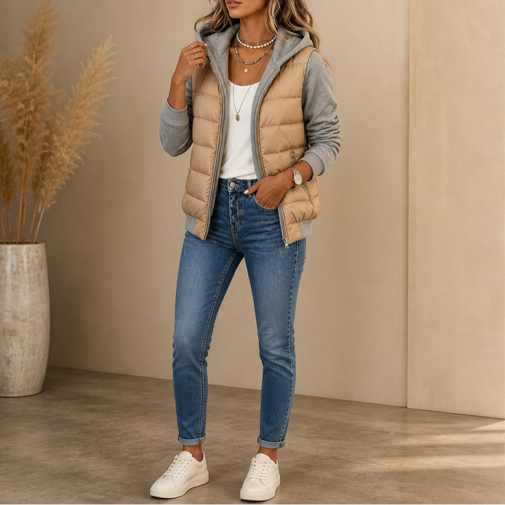 Imelda | Women's Quilted Puffer Jacket with Knit Sleeves