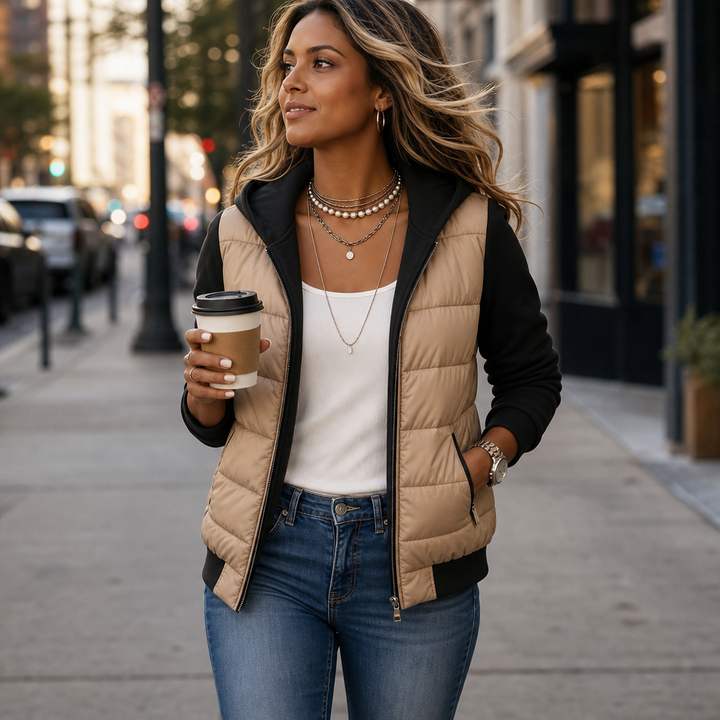Imelda | Women's Quilted Puffer Jacket with Knit Sleeves