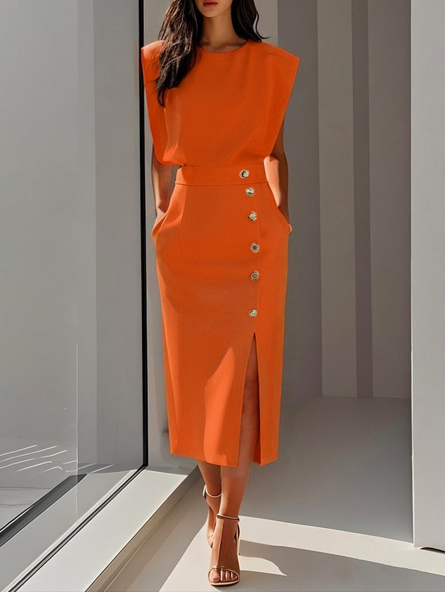 Women's Button Detail Midi Dress