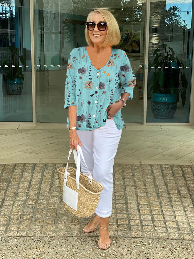 Women's Floral Three-Quarter Sleeve Blouse