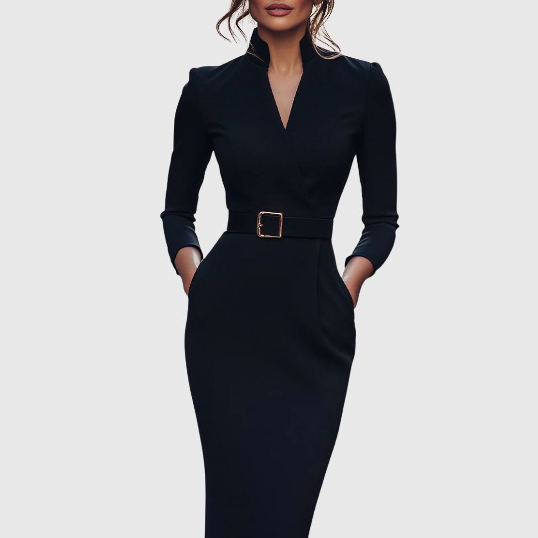 Women's Mock Wrap Midi Dress