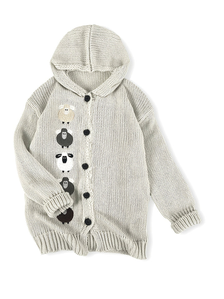 Sorrel | Women's Chunky Knit Hooded Cardigan with Sheep Appliqué