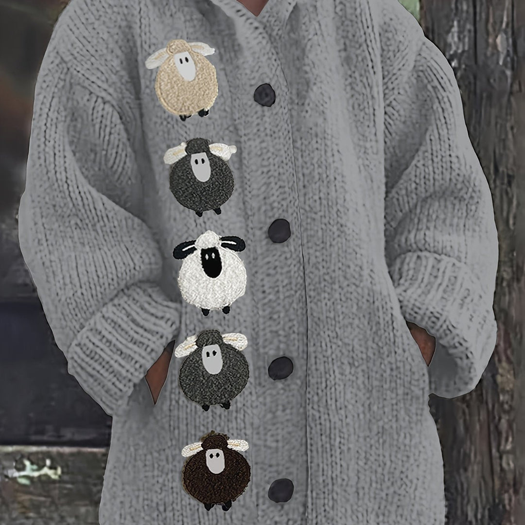 Sorrel | Women's Chunky Knit Hooded Cardigan with Sheep Appliqué