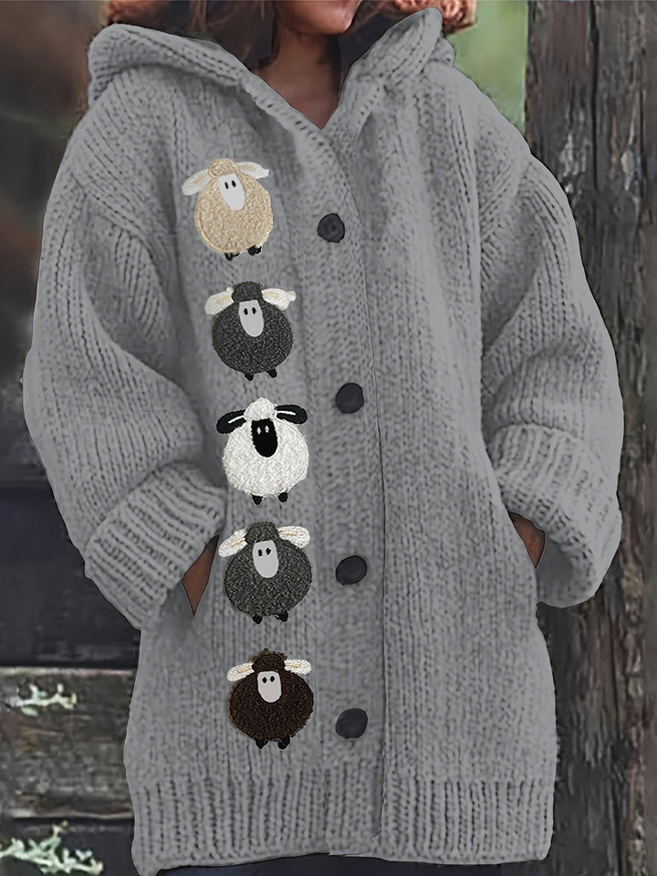 Sorrel | Women's Chunky Knit Hooded Cardigan with Sheep Appliqué