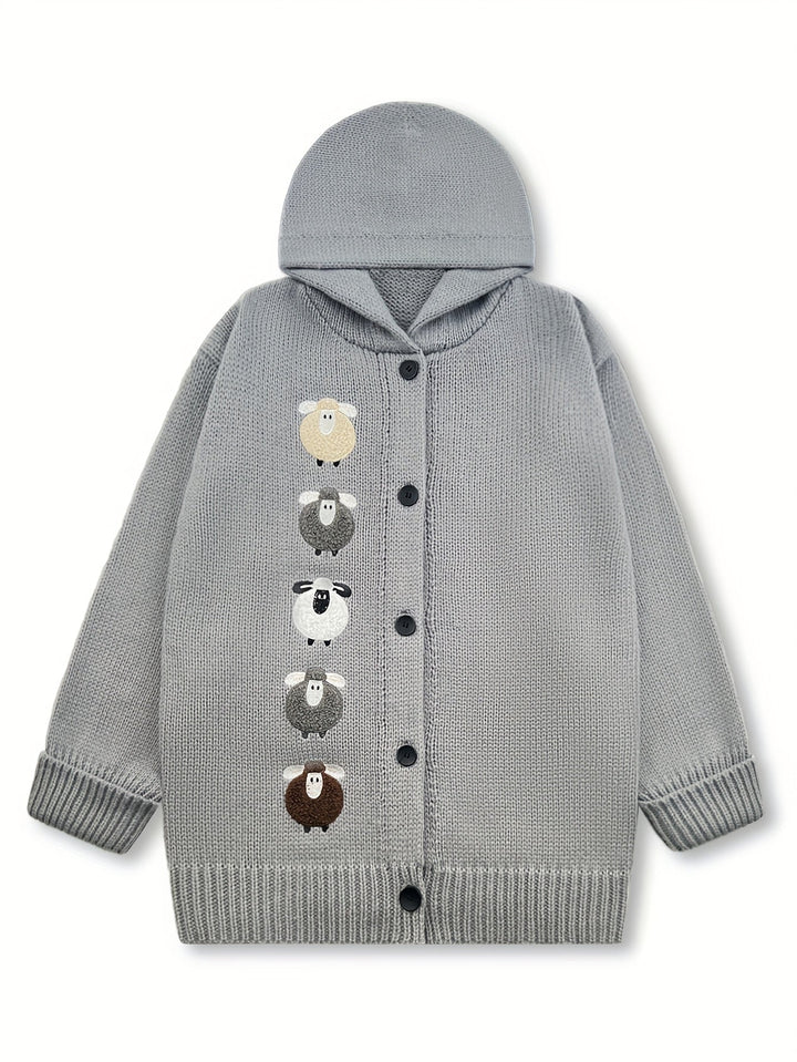 Sorrel | Women's Chunky Knit Hooded Cardigan with Sheep Appliqué